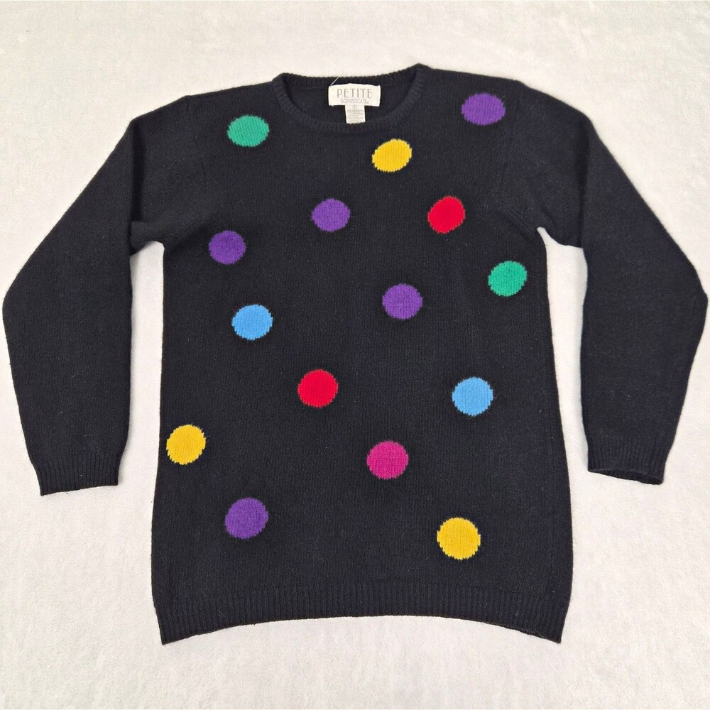 Vintage Petite Sophisticate Angora Lambswool Polka Dot Sweater Women P Retro 90s